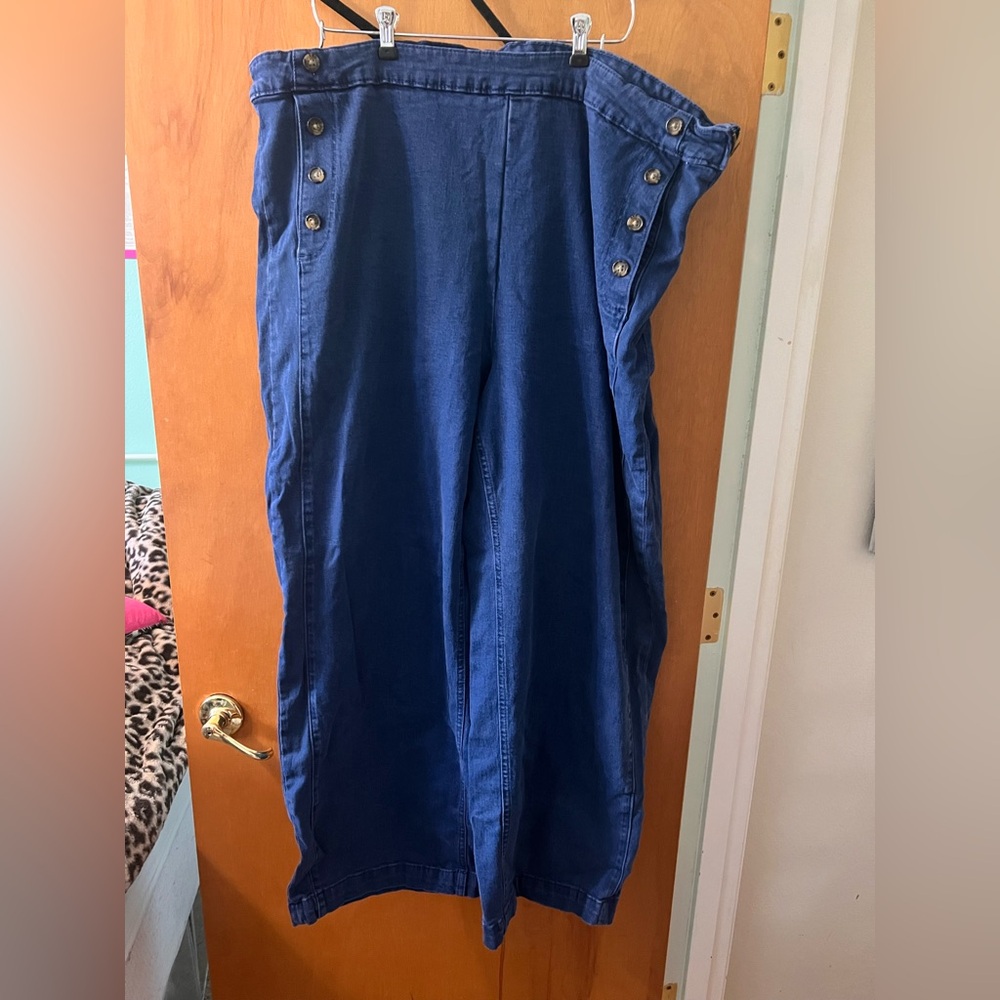 Old Navy High-Rise Sailor Button Wide-Leg Jeans - Blue - Picture 2 of 2
